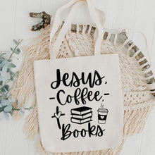Load image into Gallery viewer, Jesus, Coffee, Books - Tote Bag