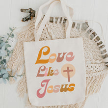Load image into Gallery viewer, Love Like Jesus Tote Bag in Groovy Pinks