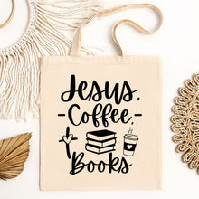 Load image into Gallery viewer, Jesus, Coffee, Books - Tote Bag