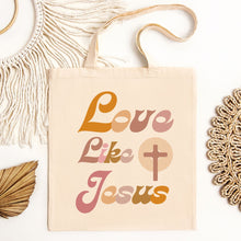 Load image into Gallery viewer, Love Like Jesus Tote Bag in Groovy Pinks