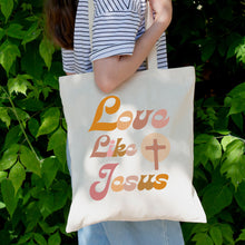 Load image into Gallery viewer, Love Like Jesus Tote Bag in Groovy Pinks