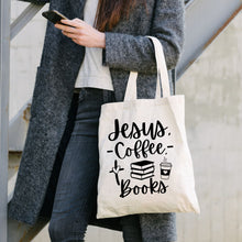 Load image into Gallery viewer, Jesus, Coffee, Books - Tote Bag