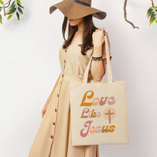 Load image into Gallery viewer, Love Like Jesus Tote Bag in Groovy Pinks