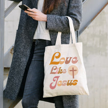 Load image into Gallery viewer, Love Like Jesus Tote Bag in Groovy Pinks