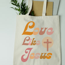 Load image into Gallery viewer, Love Like Jesus Tote Bag in Groovy Pinks