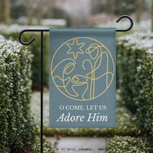 Load image into Gallery viewer, O Come Let Us Adore Him -Smoky Blue Minimalist Garden Flag