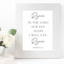 Load image into Gallery viewer, "Rejoice in the Lord Always - Philippians 4:4" Printable Wall Art