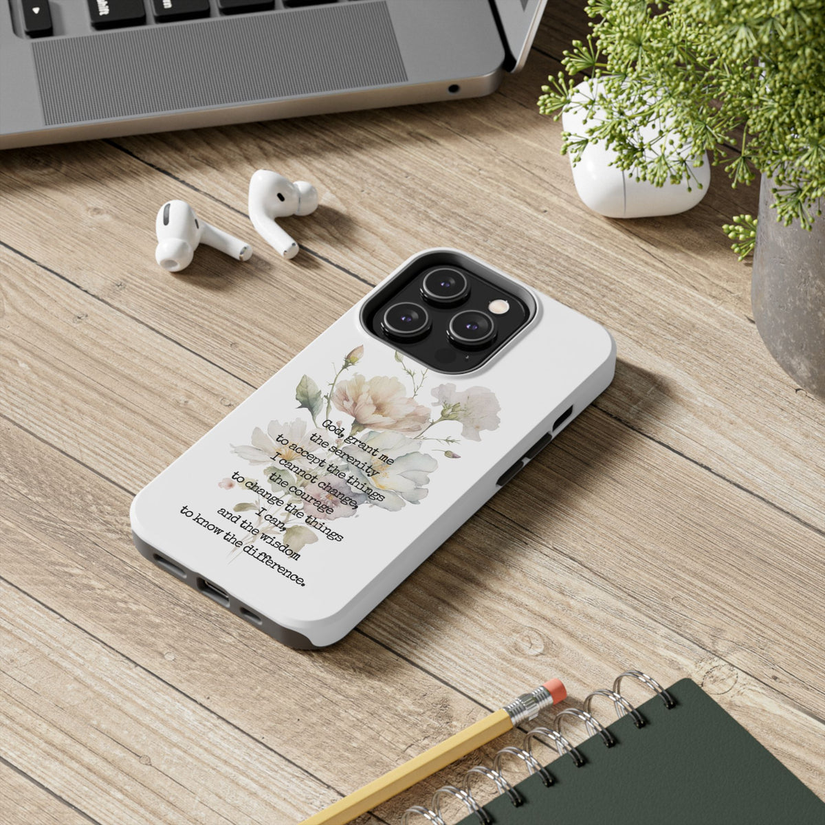 Serenity Prayer Watercolor Floral TOUGH Protective iPhone Case