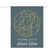 O Come Let Us Adore Him -Smoky Blue Minimalist Garden Flag