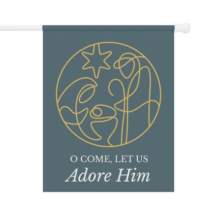 O Come Let Us Adore Him -Smoky Blue Minimalist Garden Flag