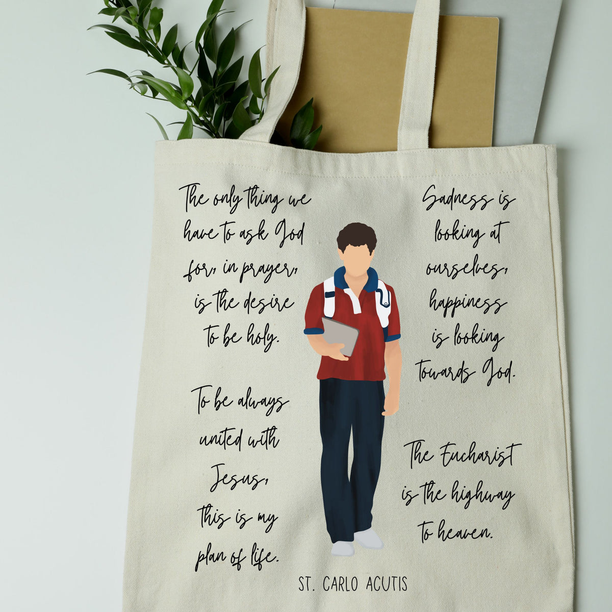 St Carlo Acutis Catholic Tote Bag