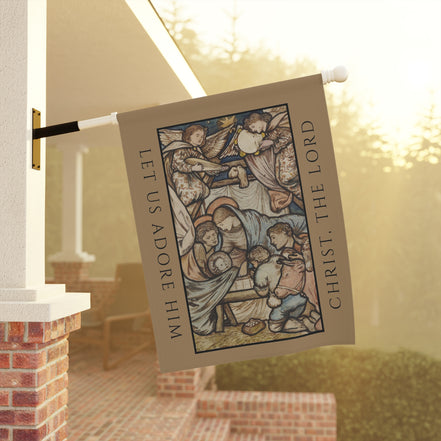 Vintage Nativity Painting - O Come Let Us Adore Him: Garden Flag