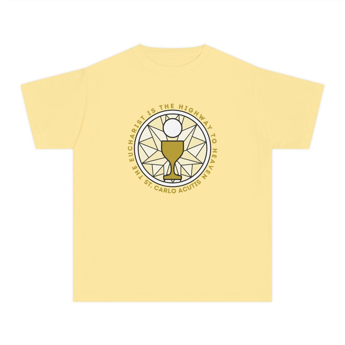 St Carlo Acutis: Eucharist is the Highway to Heaven - YOUTH Comfort Colors® Shirt