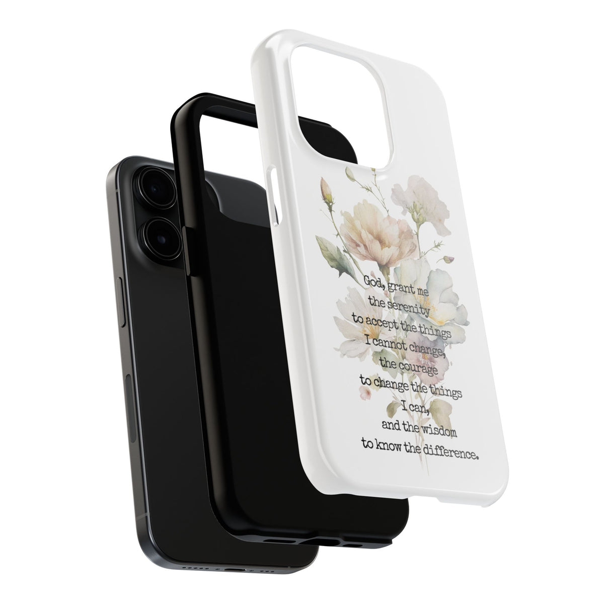 Serenity Prayer Watercolor Floral TOUGH Protective iPhone Case