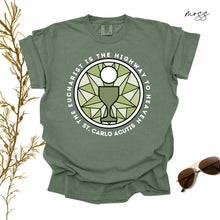 Load image into Gallery viewer, St Carlo Acutis: Eucharist is the Highway to Heaven - Comfort Colors® Shirt
