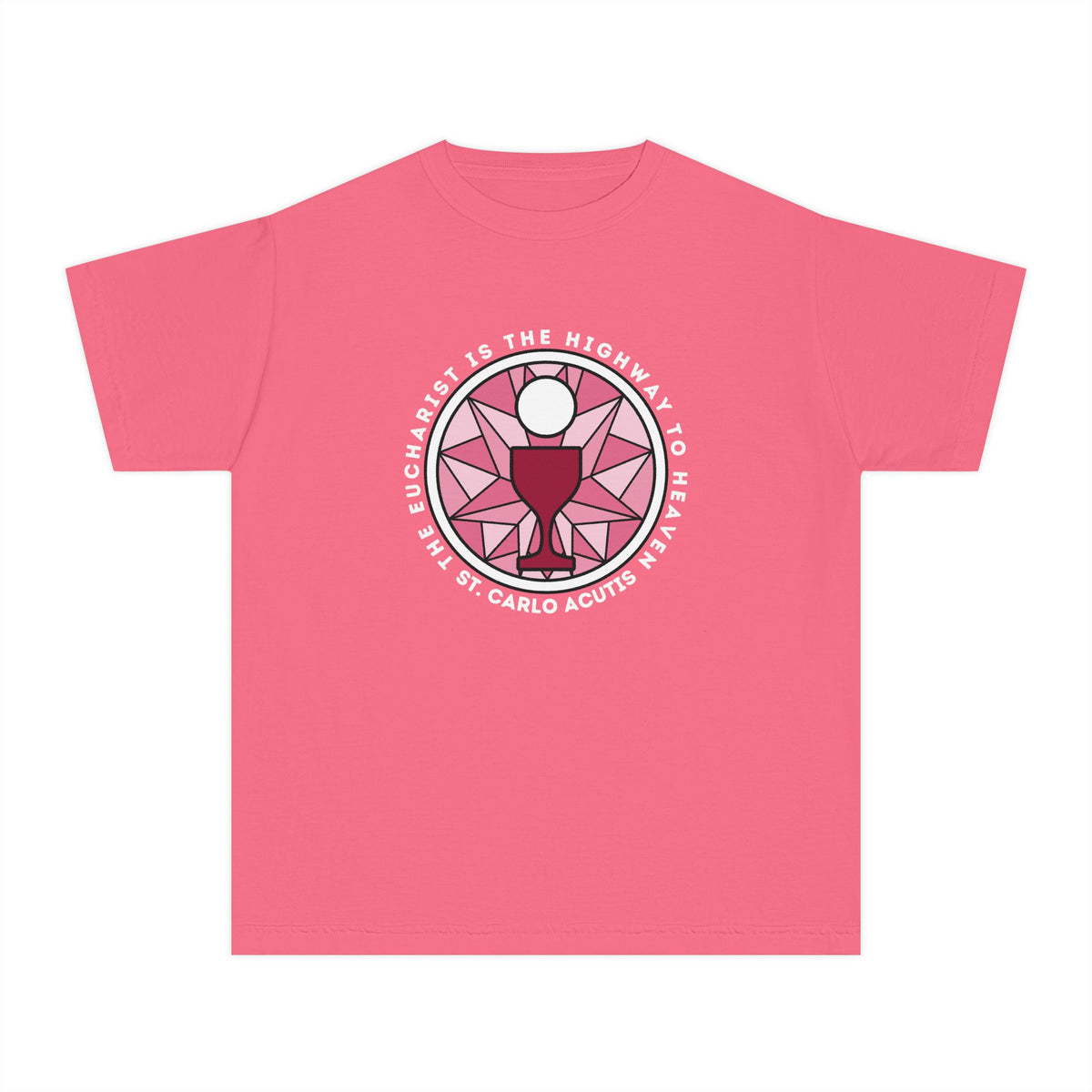 St Carlo Acutis: Eucharist is the Highway to Heaven - YOUTH Comfort Colors® Shirt