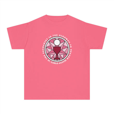St Carlo Acutis: Eucharist is the Highway to Heaven - YOUTH Comfort Colors® Shirt