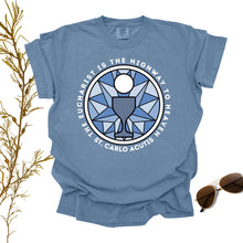 Load image into Gallery viewer, St Carlo Acutis: Eucharist is the Highway to Heaven - Comfort Colors® Shirt
