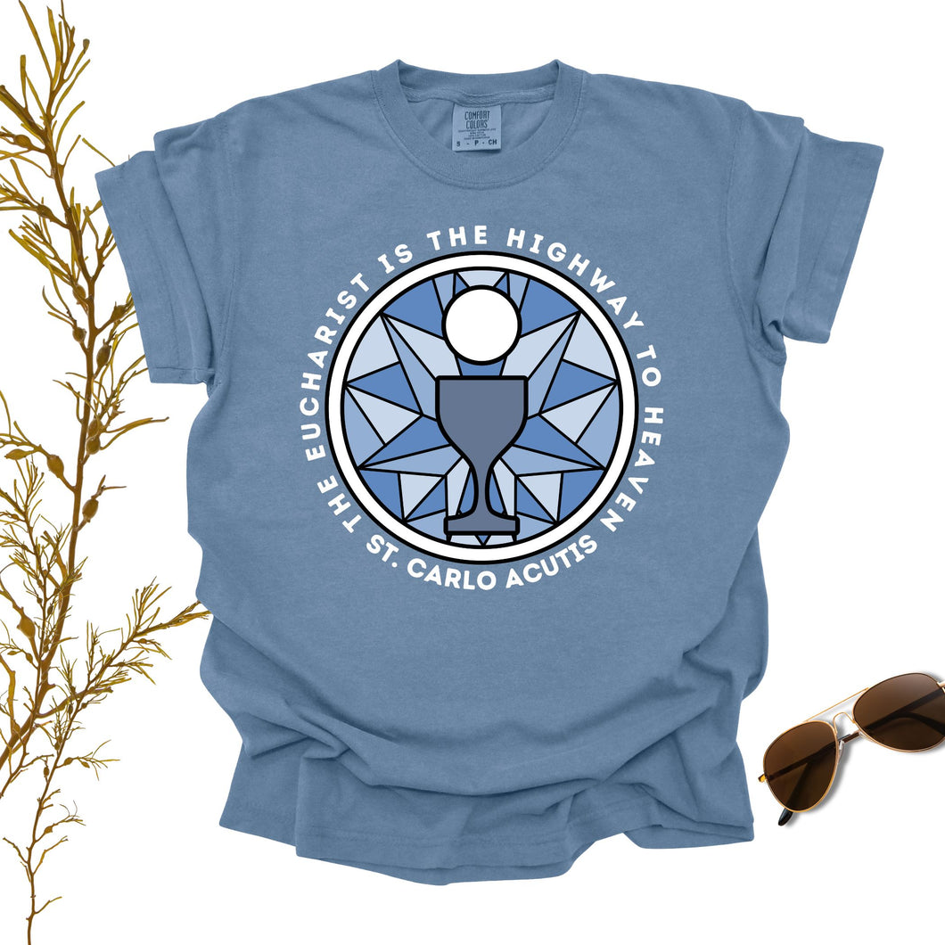 St Carlo Acutis: Eucharist is the Highway to Heaven - Comfort Colors® Shirt