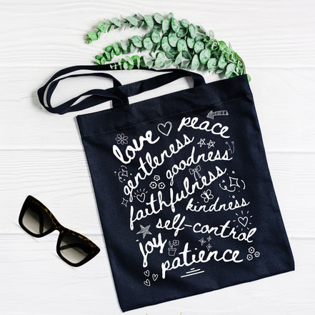 Fruit of the Spirit Doodle Collage Tote Bag