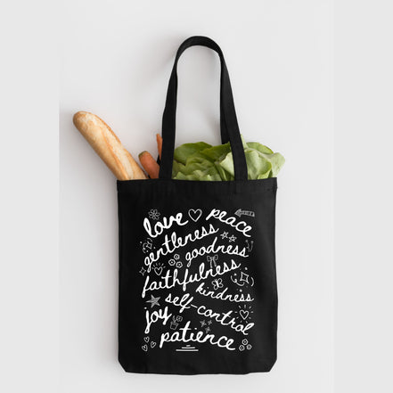 Fruit of the Spirit Doodle Collage Tote Bag