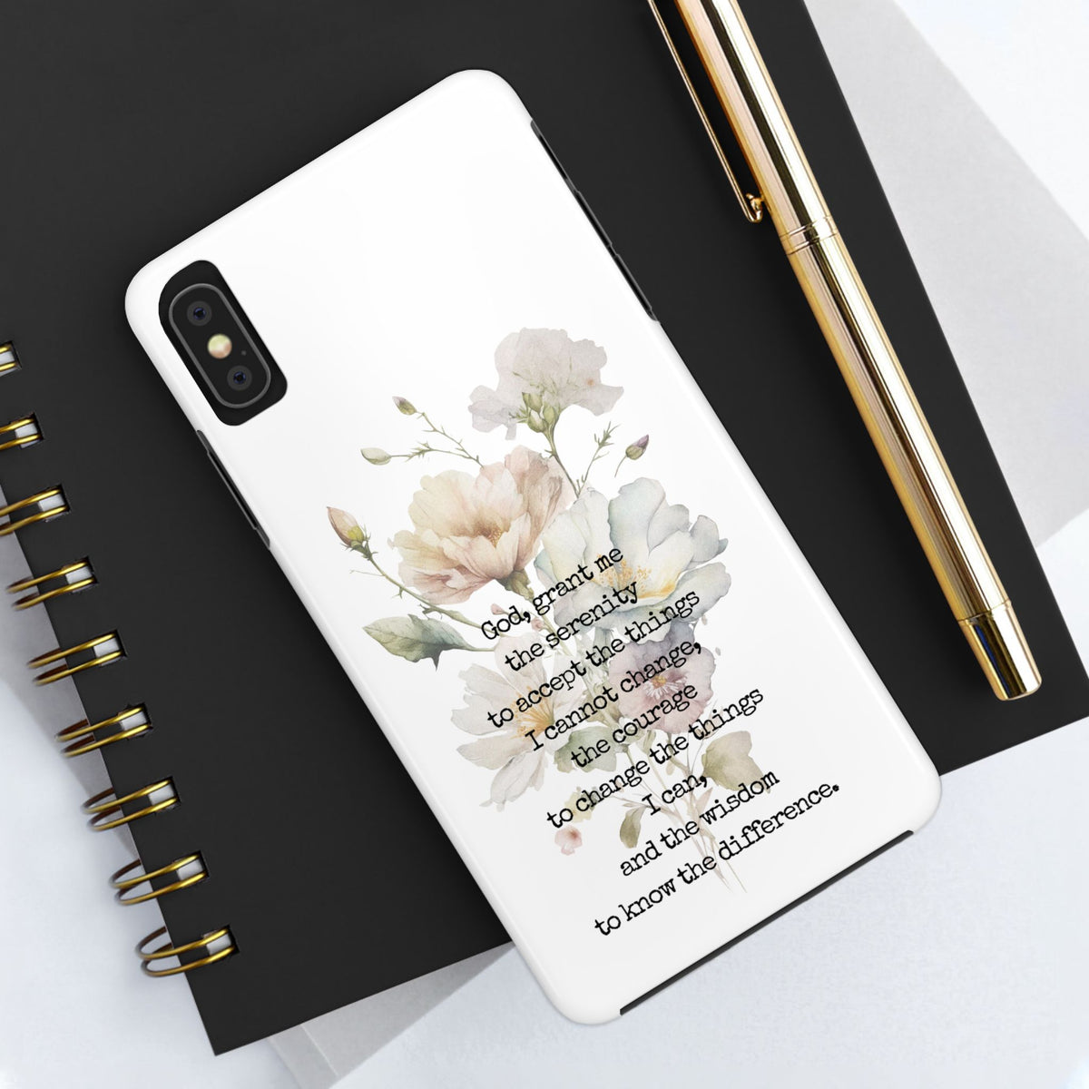 Serenity Prayer Watercolor Floral TOUGH Protective iPhone Case