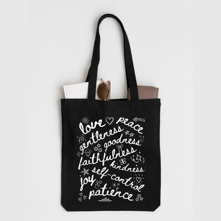 Fruit of the Spirit Doodle Collage Tote Bag
