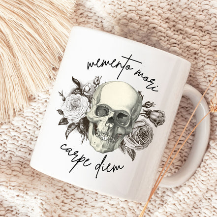 Memento Mori Carpe Diem Script Mug