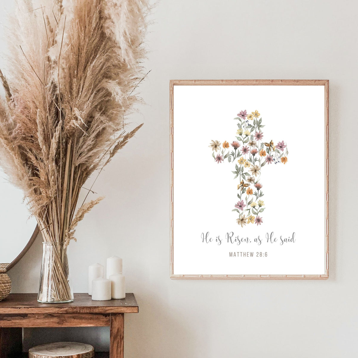 He is Risen As He Said: Floral Cross Printable Wall Art
