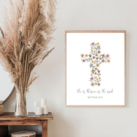 He is Risen As He Said: Floral Cross Printable Wall Art