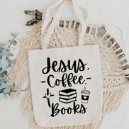 Jesus, Coffee, Books - Tote Bag