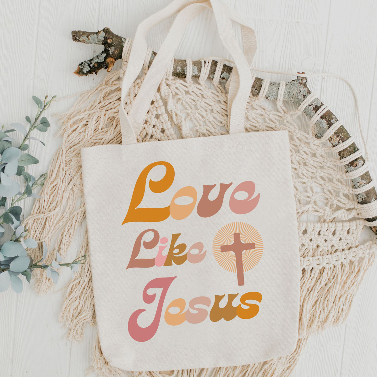 Love Like Jesus Tote Bag in Groovy Pinks