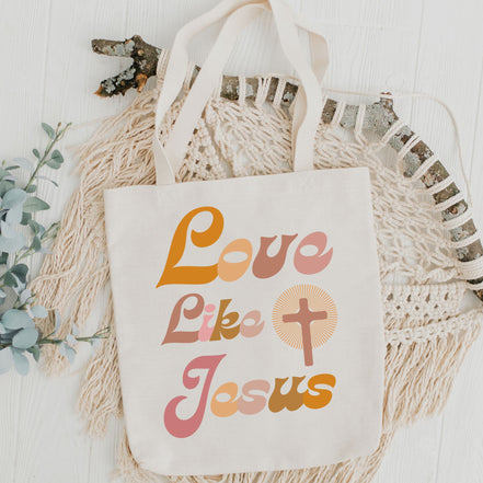 Love Like Jesus Tote Bag in Groovy Pinks