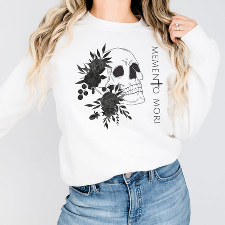 Memento Mori Sweatshirt | Black Flowers