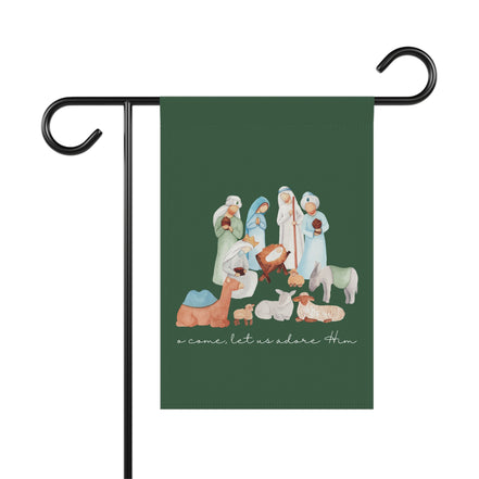Watercolor Nativity - O Come Let Us Adore Him: Garden Flag