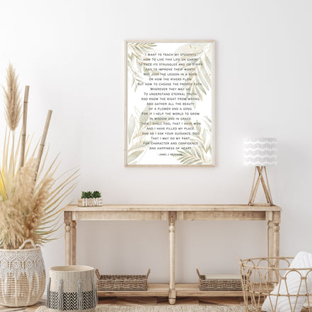Teacher Appreciation Poem - Botanical Leaves: Printable Wall Art