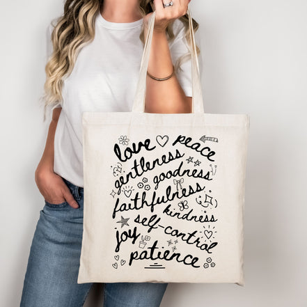 Fruit of the Spirit Doodle Collage Tote Bag