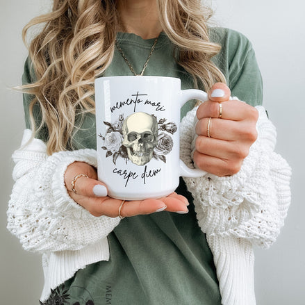 Memento Mori Carpe Diem Script Mug