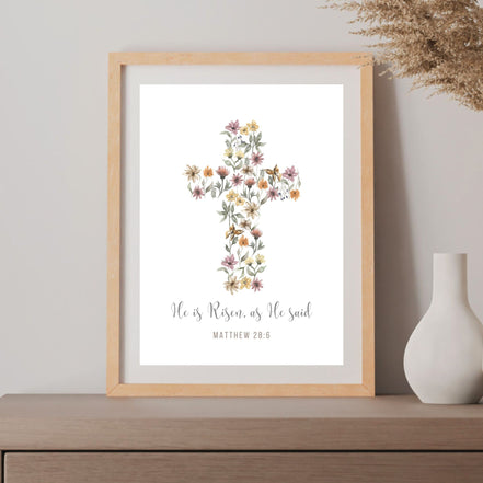 He is Risen As He Said: Floral Cross Printable Wall Art
