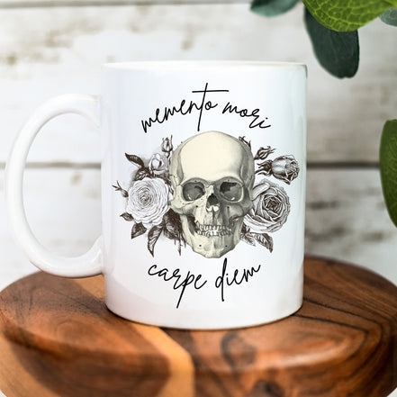 Memento Mori Carpe Diem Script Mug