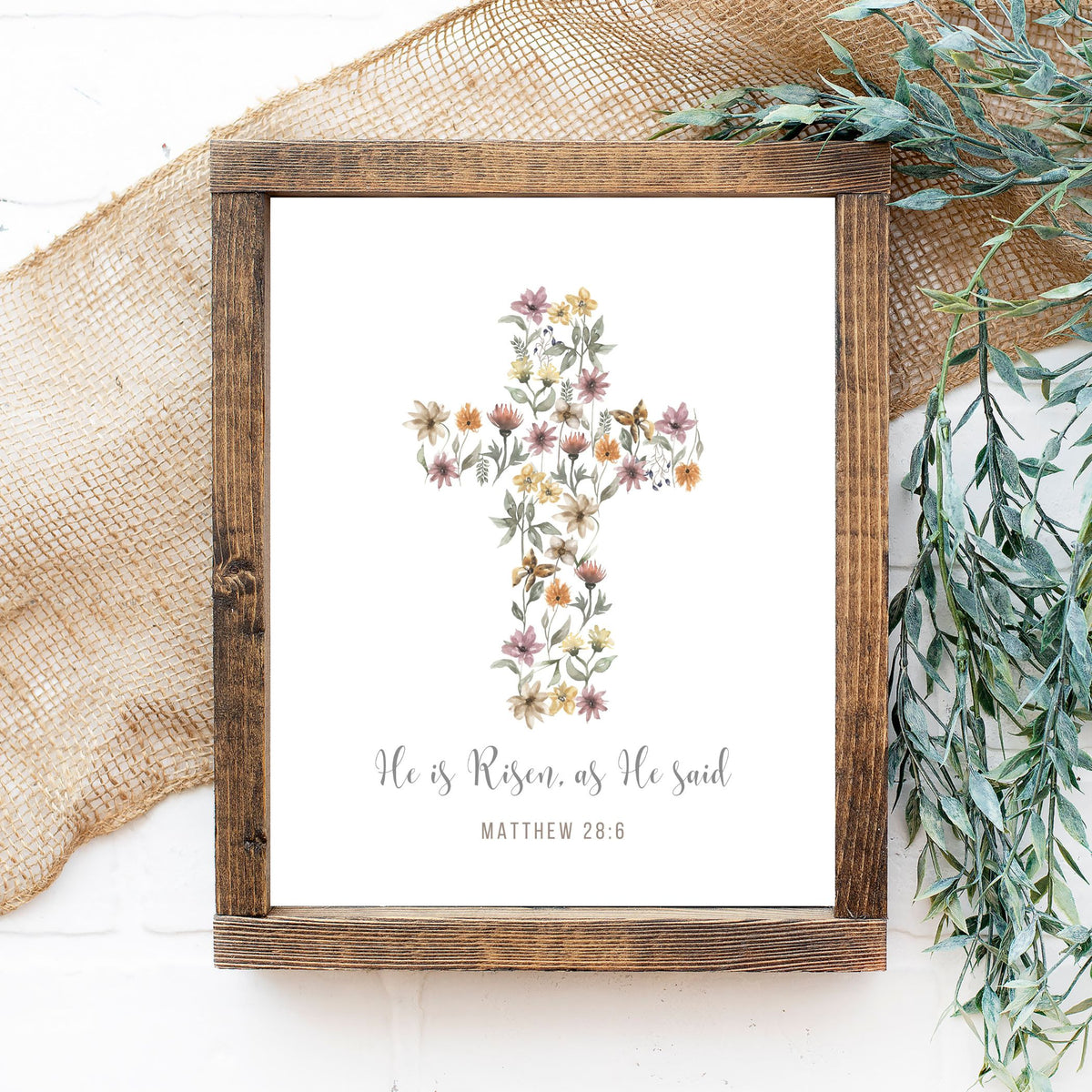 He is Risen As He Said: Floral Cross Printable Wall Art