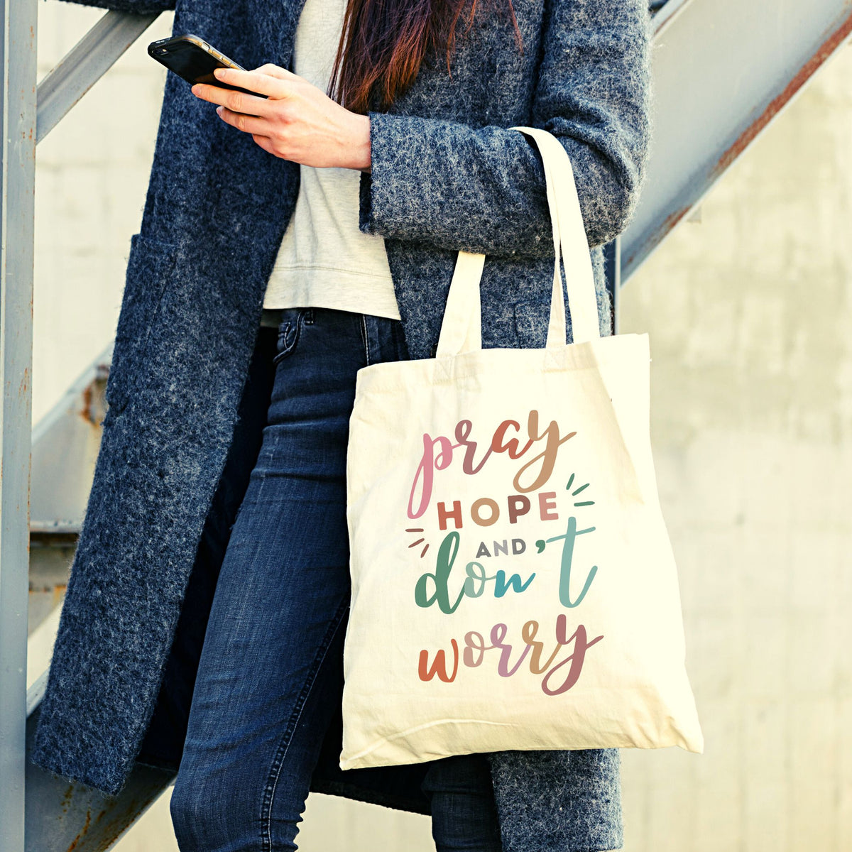 Pray Hope and Don't Worry Tote Bag - Colorful