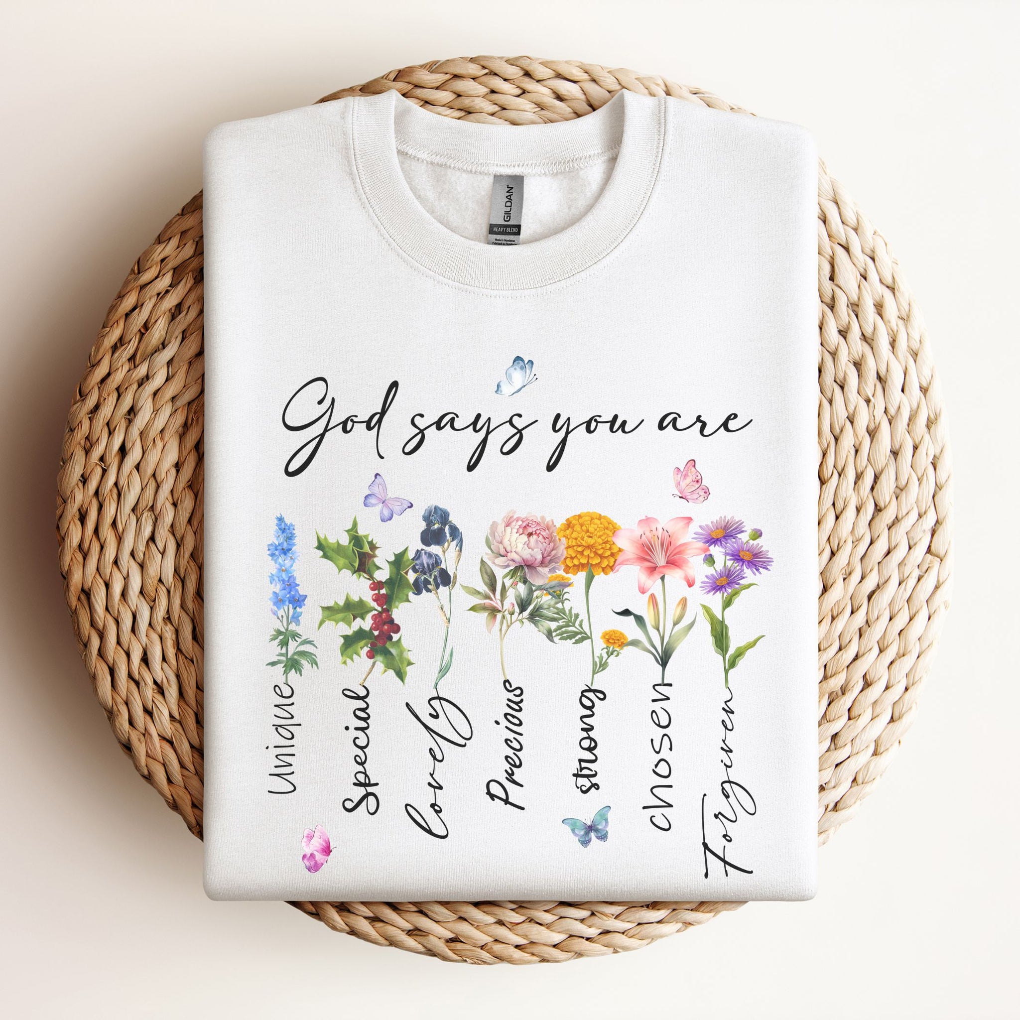 God Says I Am Special Unique Lovely Precious Chosen Forgiven Bible Verse Sweatshirts God Says I Am Special Unique Lovely Precious Chosen Forgiven Bible Verse Sweatshirts