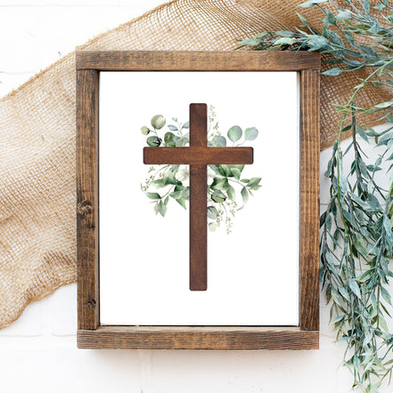 Cross with Greenery - Printable Wall Art