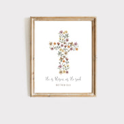 He is Risen As He Said: Floral Cross Printable Wall Art