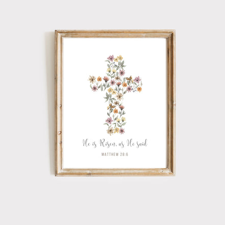 He is Risen As He Said: Floral Cross Printable Wall Art