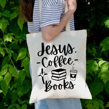 Load image into Gallery viewer, Jesus, Coffee, Books - Tote Bag
