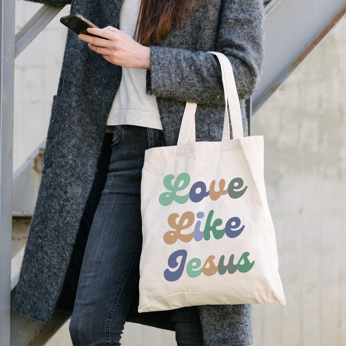 Love Like Jesus Tote Bag in Groovy Blues