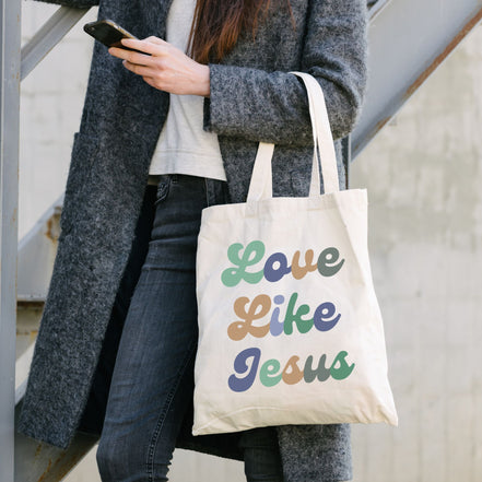 Love Like Jesus Tote Bag in Groovy Blues