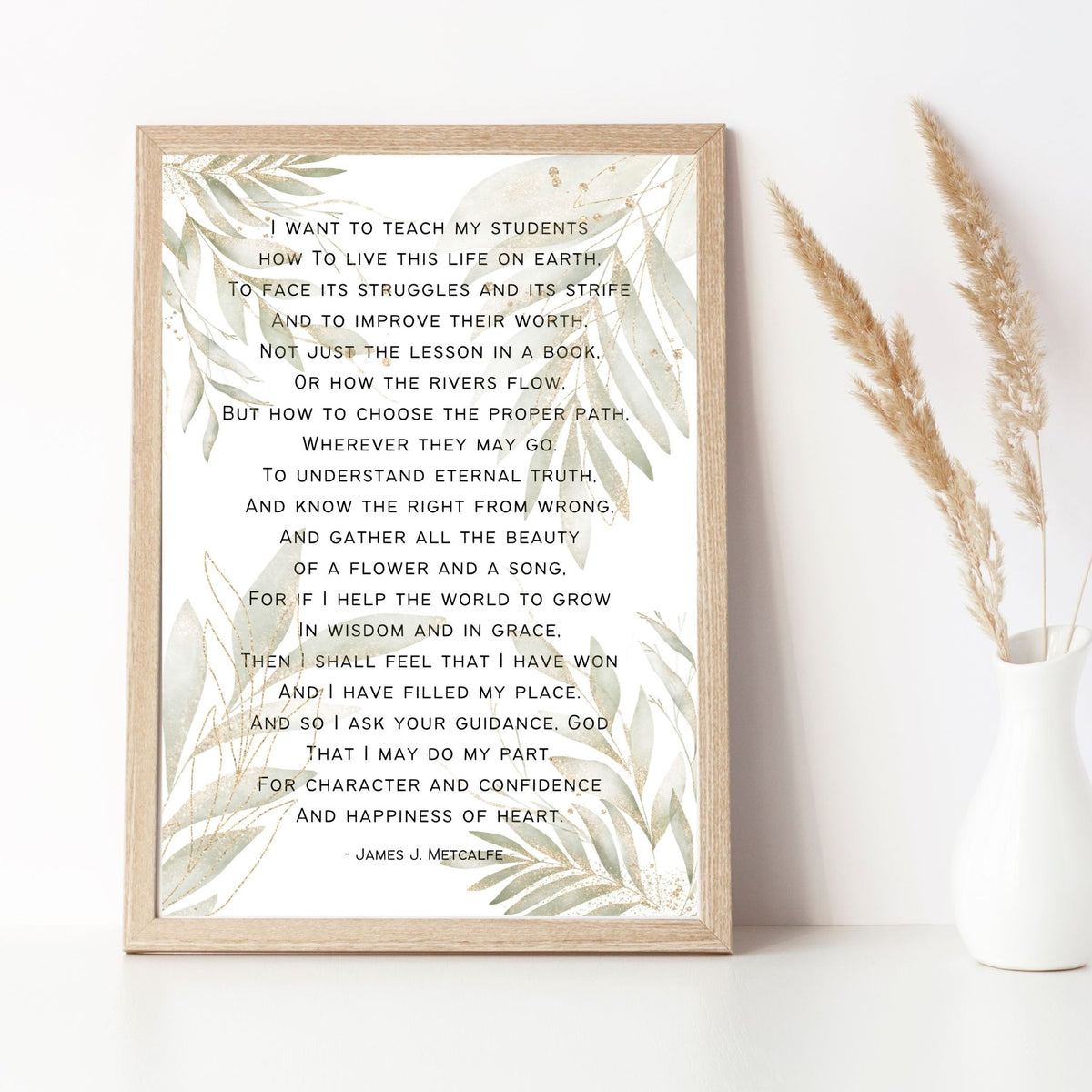 Teacher Appreciation Poem - Botanical Leaves: Printable Wall Art